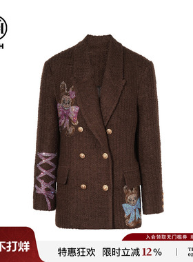 TCH私服烫钻时尚复古羊毛西装毛呢外套女2025秋季新款T75C27E5005
