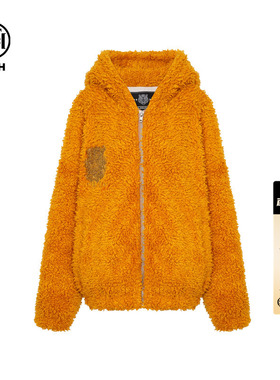 TCH轻奢潮牌黄色连帽休闲宽松毛毛外套女2025冬季新款T75D27E9005