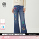 TCH甜酷氛围感做旧蓝底童趣烫钻高腰显瘦微喇牛仔裤 女T78A20E1013