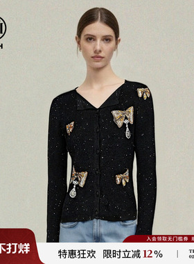 TCH私服烫钻满天星气质百搭针织开衫上衣女秋冬新款T75C43E1013