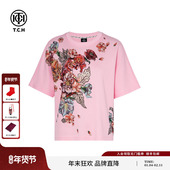 休闲洋气圆领宽松短袖 TCH轻奢烫钻新中式 时尚 T恤女夏T72B10E6065