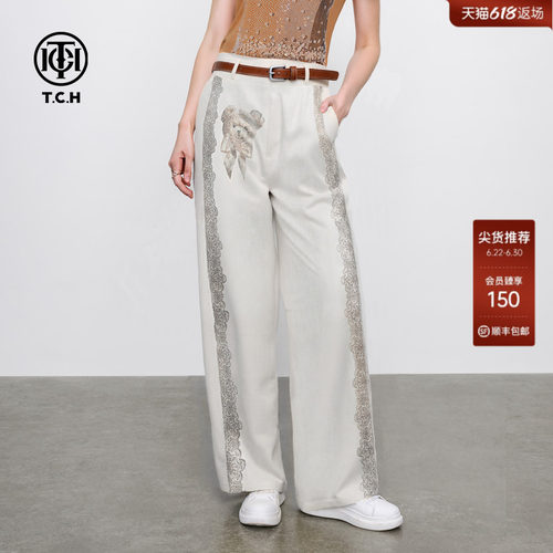 TCH烫钻时尚百搭小熊宽松阔腿休闲裤女2026夏季新款T75B20E5029