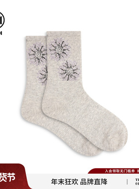 TCH秋冬新款星芒烫钻灰色袜子女透气舒适百搭中筒袜子T75D55E1023