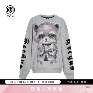 TCH轻奢卡通烫钻潮牌时尚 T75C11E9013 休闲宽松圆领卫衣男女同款