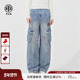 烫钻阔腿弯刀牛仔裤 TCH2026春夏新款 复古做旧时尚 女T78A20E1089