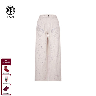 烫钻直筒显瘦阔腿牛仔裤 加绒百搭时尚 T75D20E1245 新款 TCH2025冬季