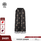 TCH私服烫钻时尚 百搭复古垂感休闲蕾丝亚麻休闲裤 女夏T75B20E5053