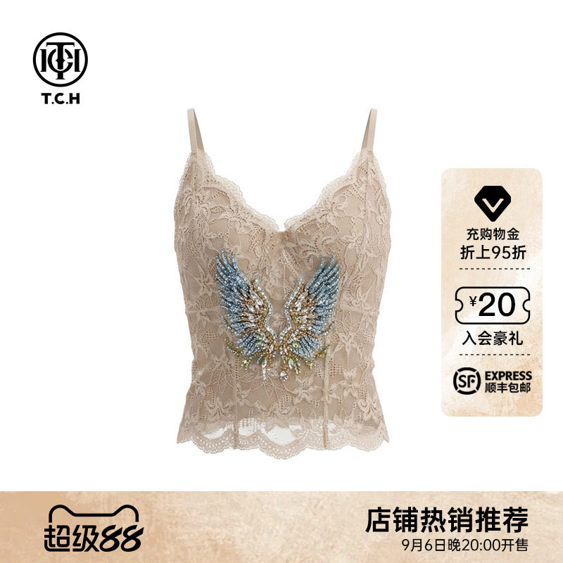 TCH烫钻翅膀蕾丝美背吊带背心图片