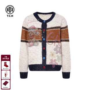 烫钻绵羊毛保暖休闲针织衫 时尚 外套女T75D43E1051 新款 TCH2025冬季