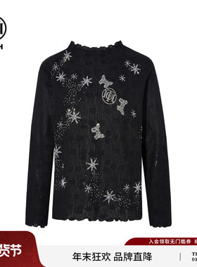 TCH私服烫钻时尚黑色半高领打底针织衫女2025冬季新款T75D09E1101