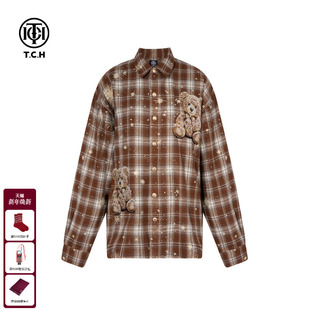TCH轻奢潮牌烫钻街头休闲宽松格子衬衫 T75C13E9003 上衣男女同款
