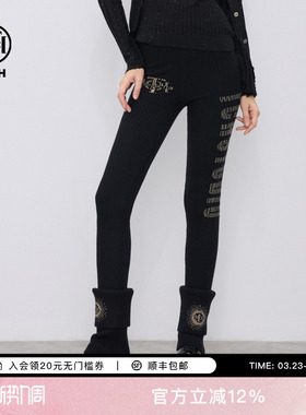 TCH私服烫钻百搭修身显瘦黑色针织打底裤新款T75C23E5001