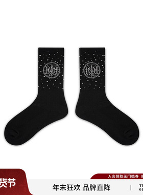 TCH本命年马到成功烫钻耐穿黑色中筒袜2026新年袜子T75D55E1049