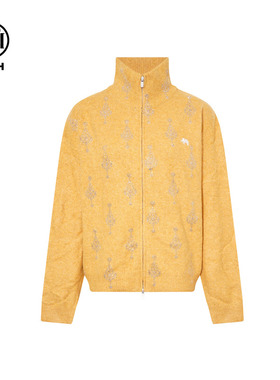 TCH时尚烫钻鹅黄色宽松针织立领外套女潮2025冬季新款T75D27E1066