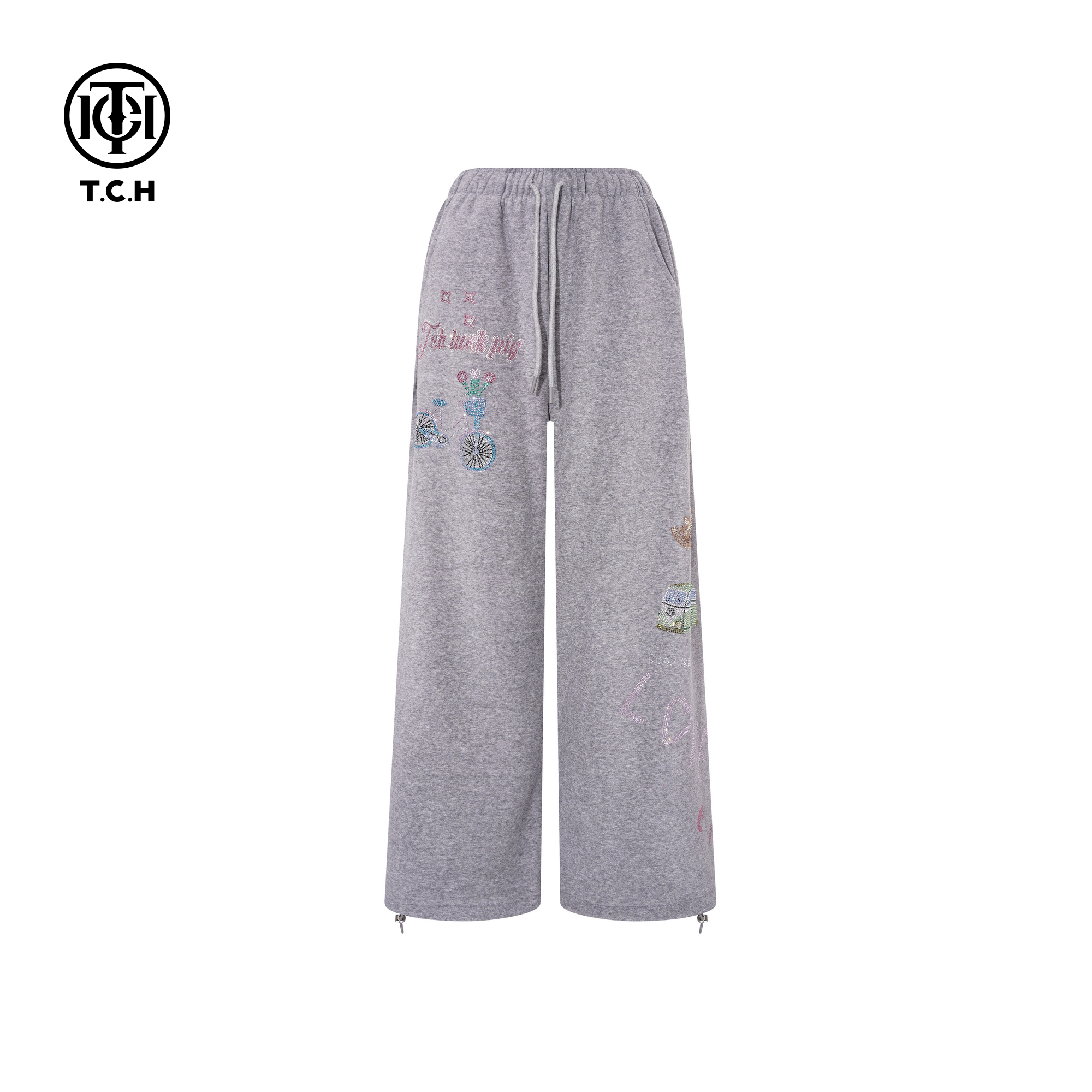 TCH私服烫钻加绒冬季新款慵懒风时尚阔腿宽松休闲裤女T75D20E1040
