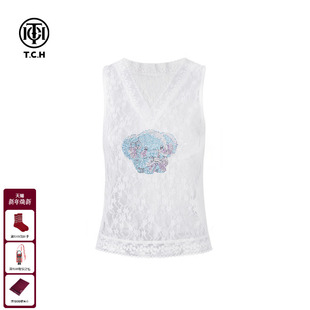 TCH私服小象烫钻宽松百搭叠穿蕾丝背心2025夏季 T75A03E5018 新款