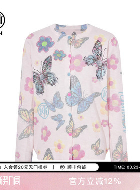 TCH百搭时尚烫钻韩系印花粉色针织开衫女2025冬季新款T75D43E5008