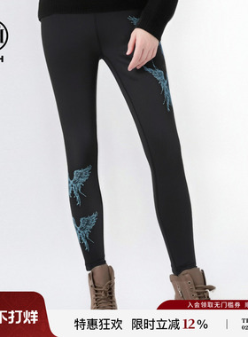 TCH私服25秋冬新款烫钻时尚黑打底裤女弹力加绒鲨鱼裤T75D23E1001