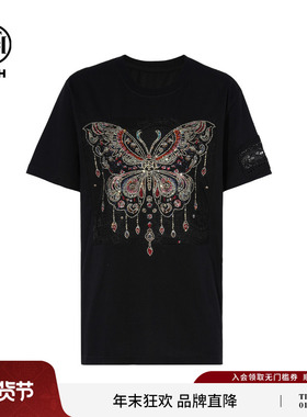 TCH私服蝴蝶烫钻时尚休闲黑色甜酷短袖T恤女25秋新款T75C10B1031