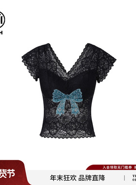 TCH私服2025夏季新款蕾丝烫钻蝴蝶结时尚休闲背心T75A03E5020