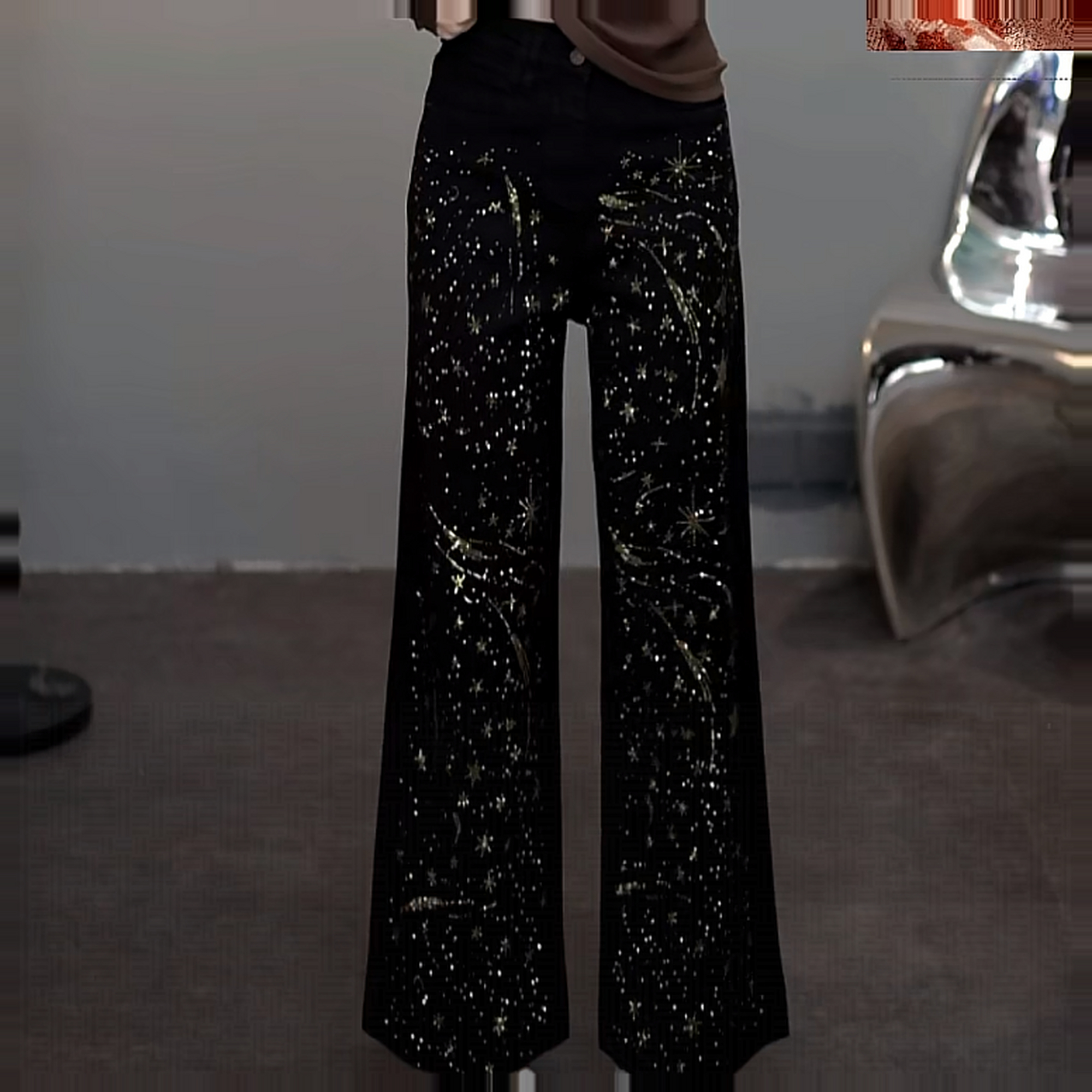 TCH私服2025秋冬新款慵懒风烫钻时尚阔腿宽松牛仔裤女T75D20E1030