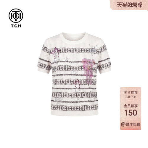 TCH烫钻小熊针织短袖T恤显瘦