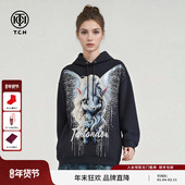 TCH甜酷休闲风烫钻精灵马宽松连帽卫衣女2026春夏新款 T78A126001