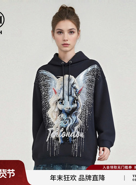 TCH甜酷休闲风烫钻精灵马宽松连帽卫衣女2026春夏新款T78A126001