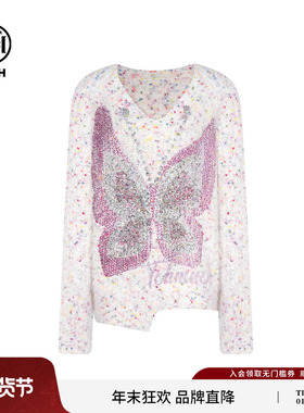 TCH彩色糖点粉晶晶蝴蝶烫钻百搭V领长袖针织衫25秋冬T75C09E1150