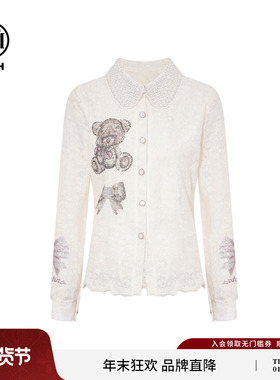 TCH奢白珍珠领小香风气质蕾丝轻镂打底衬衫上衣女秋冬T75D13E5001