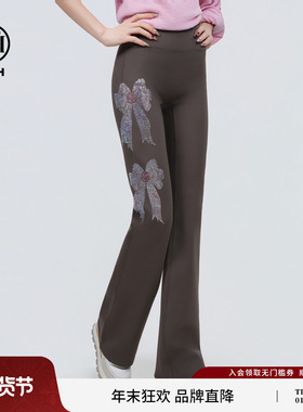 TCH私服风烫钻时尚秋冬加厚咖色微喇修身显瘦打底裤女T75D23E5008