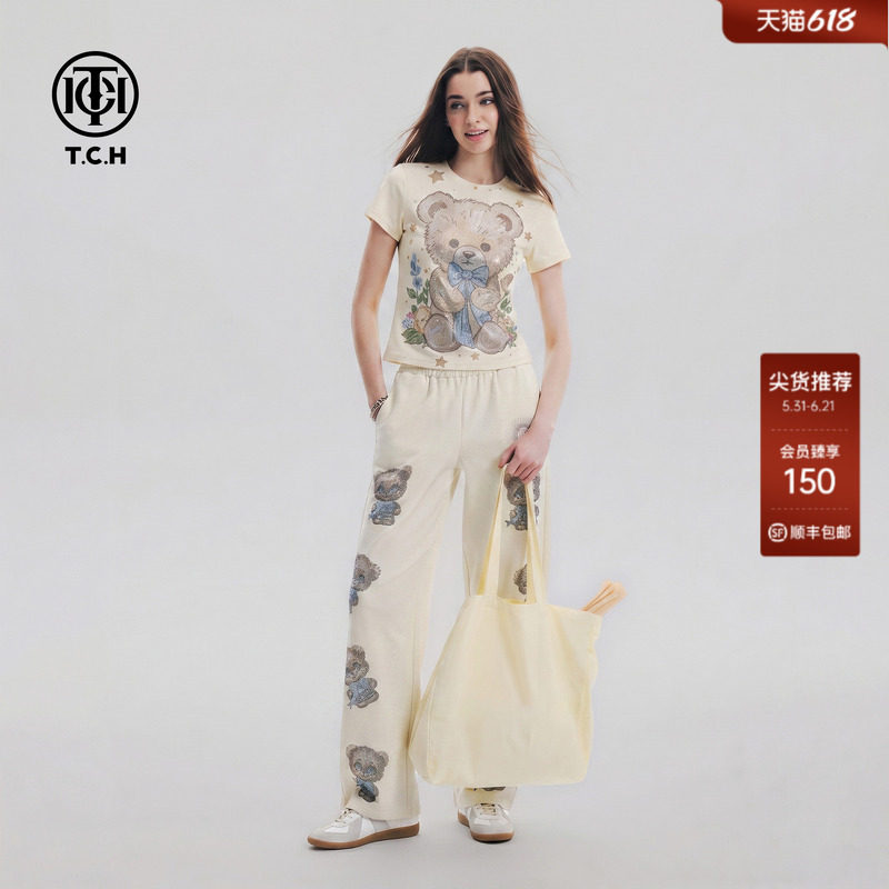 TCH时尚潮牌减龄短袖T恤女阔腿裤