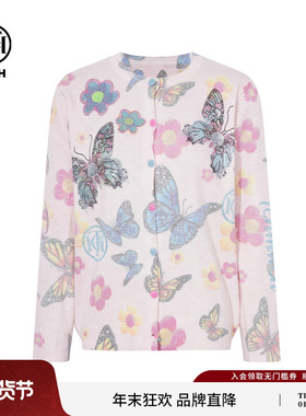 TCH百搭时尚烫钻韩系印花粉色针织开衫女2025冬季新款T75D43E5008