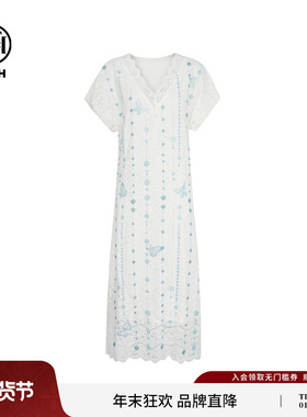 TCH轻奢烫钻蕾丝镂空时尚高级感v领白色连衣裙女夏季T75B30E1185