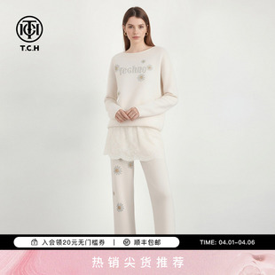 长裤 TCH2025秋夏新款 烫钻时尚 慵懒淑女针织衫 女T75C07E1112 套装