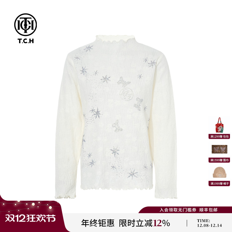 TCH私服2025秋冬新款烫钻时尚气质百搭半高领针织衫女T75D09E1041