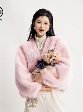TCH轻奢烫钻早秋千金风百搭减龄V领小香风毛毛外套女T75D05E1001