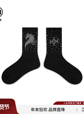 TCH本命年马到成功烫钻耐穿黑色中筒袜2026新年袜子T75D55E1049