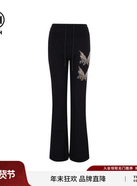 TCH蝴蝶烫钻百搭显瘦黑色加绒修身微喇裤女2025冬新款T75D20E1172