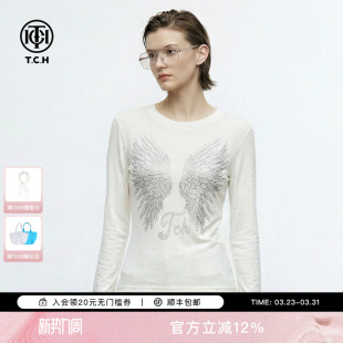 新款 上衣2026春季 T78A02E1028 女内搭长袖 TCH烫钻天使之翼打底衫