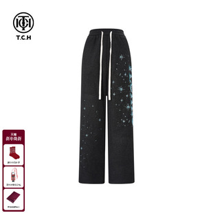 烫钻慵懒风深灰色阔腿直筒休闲裤 时尚 T75D20E1131 新款 TCH2025冬季