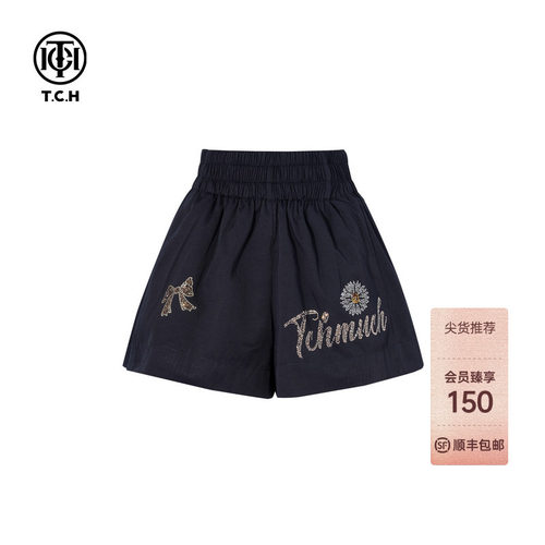 TCH烫钻百搭松紧腰宽松显瘦休闲短裤女2026夏季新款T78B21E1010