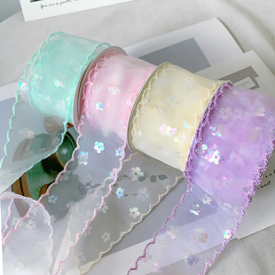 亮片雪纱丝带蝴蝶结布艺diy手工材料礼品花束包装缎带服装织带纱