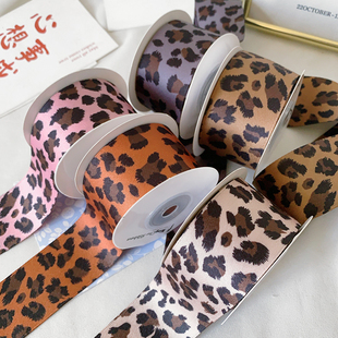 豹纹涤棉丝带织带绸缎带花束绑带DIY手工蝴蝶结发饰礼品烘焙包装