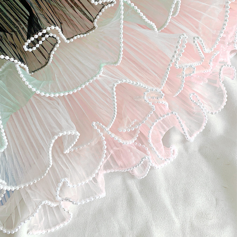 28cm褶边珍珠波浪网纱花束包装丝带蛋糕围边蕾丝纱带diy烘焙装饰