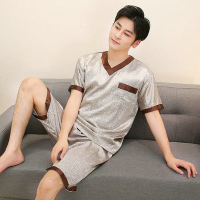 男士夏季V领青年大码短袖睡衣