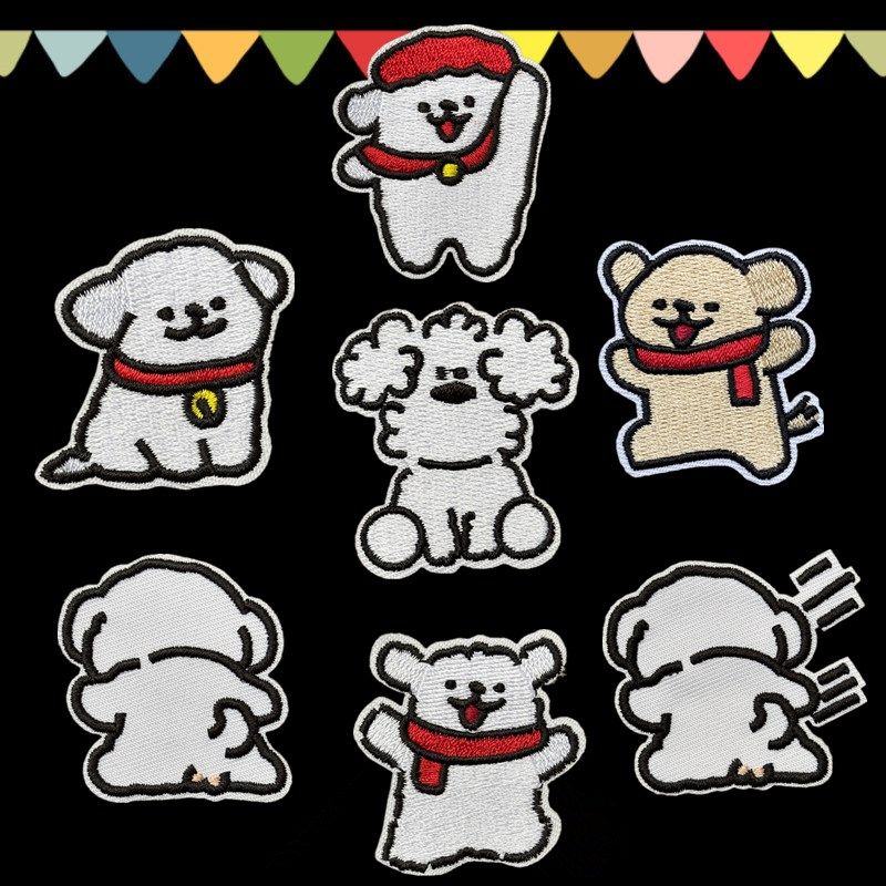 韩国风自粘卡通刺绣小狗蝴蝶结布贴衣服包包装饰贴花修补贴diy