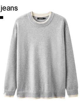 gxg.jeans男装 假两件休闲时尚打底圆领毛衣针织衫 25年冬新品