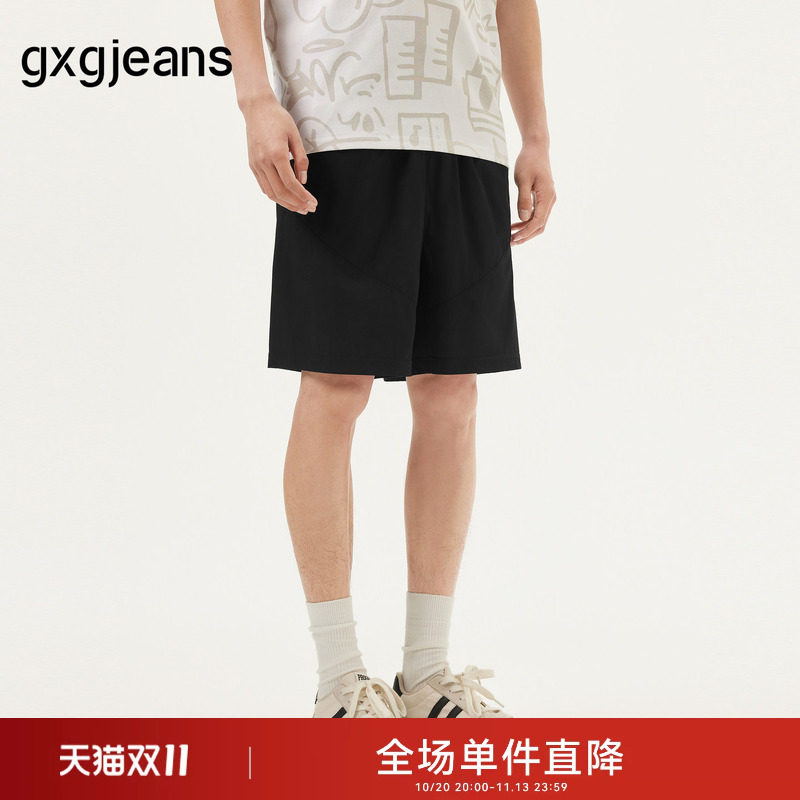 gxg.jeans男装 黑色简约基础宽松直筒休闲短裤男士 夏季热销
