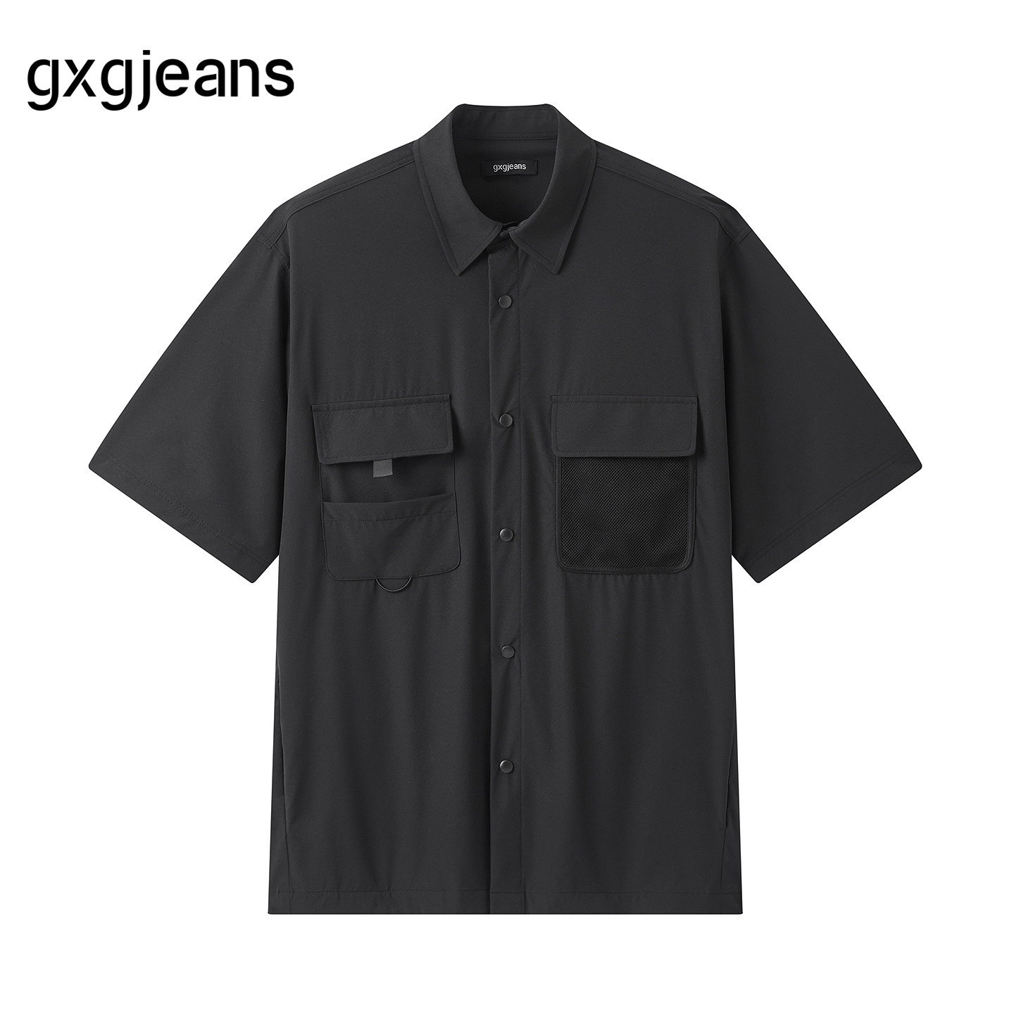 gxg.jeans男装 黑色工装户外简约宽松短袖衬衫男士 夏季热销
